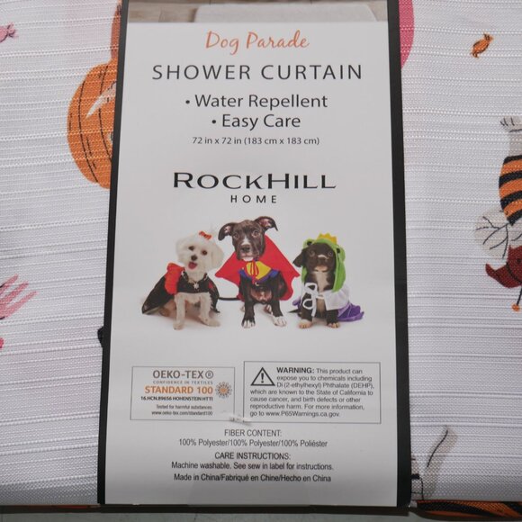 Rockhill Home Dog Parade Shower Curtain Halloween Pumpkin Fall Water Repellent - Picture 5 of 7